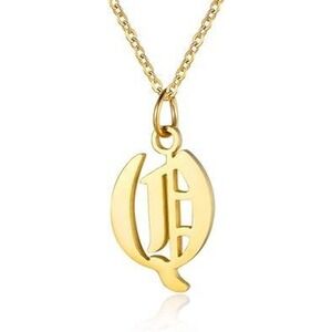 Gold Old English Initial Necklace Letter Q Gold plated Gothic Pendant 20in